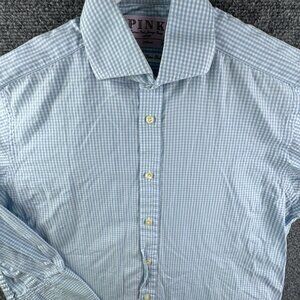 Thomas Pink Long Sleeve Button Up Shirt Men Cotton 14.5 34 Blue Check Ireland